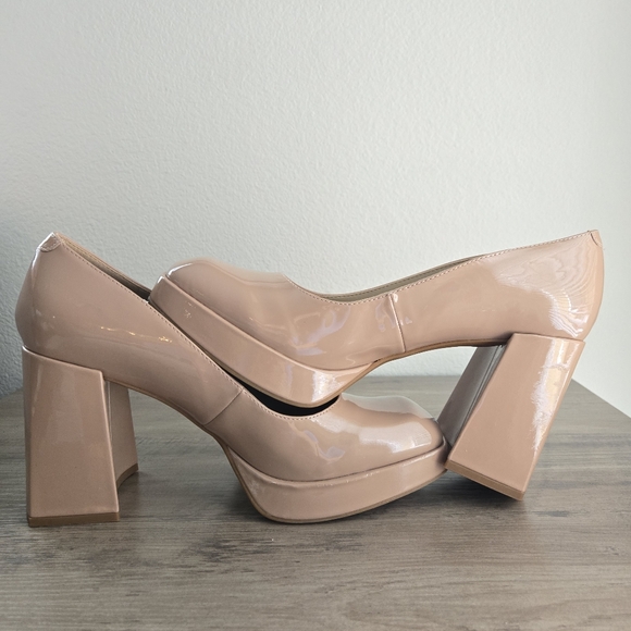 NWOB Kenneth Cole Bri Platform Pumps Chunky Block Heel Buff/Nude Size 10 - Picture 12 of 16